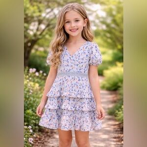 Macy's Blue Floral Ruffle Kids Dress